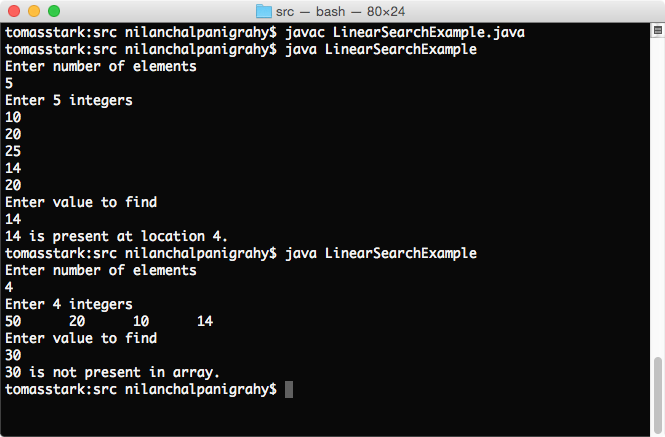 Linear : Sequential Search Example in Java