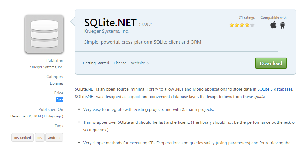 SQLite.NET-ORM-in-Xamarin-Component-Store