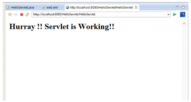 Java Servlet Hello world example output
