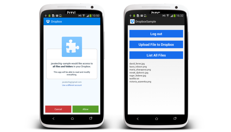 Share file to Dropbox in Android Example