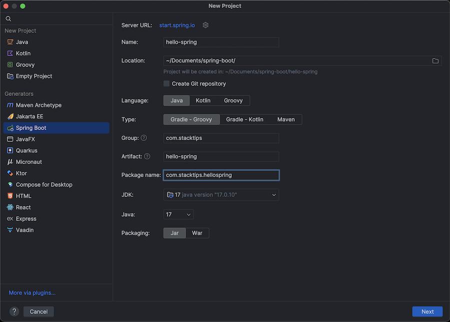 Creating a Spring Boot project from IntelliJ IDEA